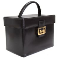 CELINE Horse Carriage Hardware Vanity Bag Leather Dark Brown #74335