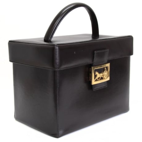 CELINE Horse Carriage Hardware Vanity Bag Leather Dark Brown #74335