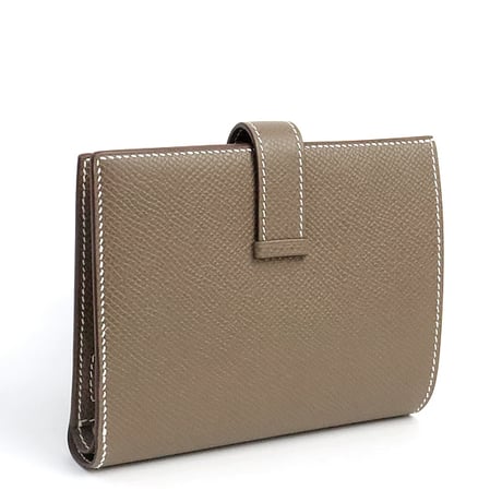 HERMES Bearn Compact Wallet Veau Epsom Leather Etoupe #19316