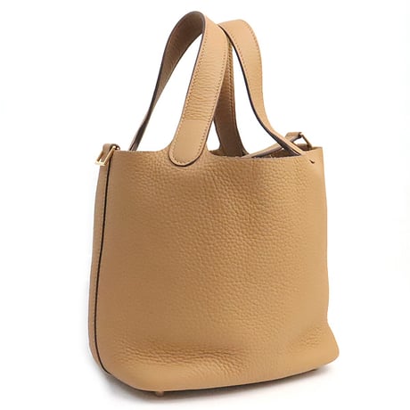 HERMES Picotin Lock PM Handbag Taurillon Clemence Leather Biscuit #19318
