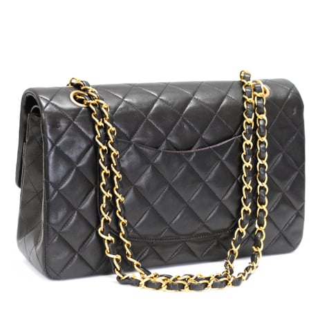 CHANEL Classic 25 Medium Double Flap Bag Quilted Lambskin Black #75114