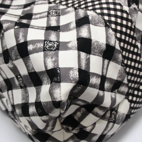 CHANEL Cruise Line Tote Bag Gingham Printed Canvas Black White #74316