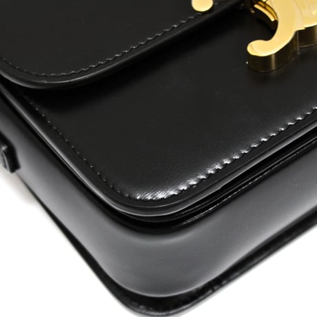 CELINE Teen Triomphe Shoulder Bag Calf Leather Black #74285