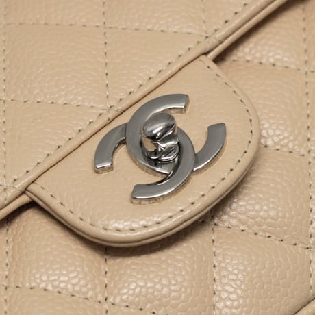 CHANEL East West Flap Bag Quilted Caviar Beige ＃73023