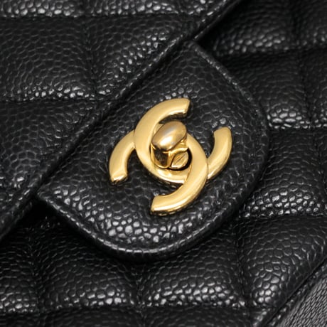 CHANEL Classic 25 Medium Double Flap Bag Quilted Caviar Black ＃73145