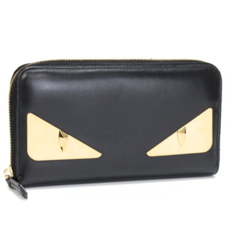 FENDI Monster Eyes Zip-around Wallet Leather Black #75004
