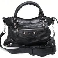 BALENCIAGA Giant Town Shoulder Bag Leather Black ＃74675