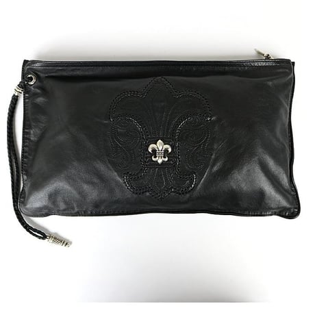 Chrome Hearts BS Fleur Flat Pouch Leather Clutch Bag #30730