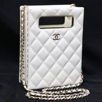 CHANEL Evening Box Bag Quilted Caviar White #74790