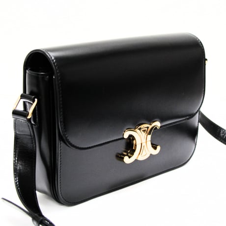 CELINE Classic Triomphe Shoulder Bag Calf Leather Black #75321