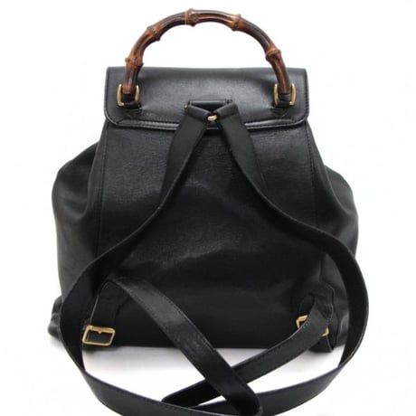 GUCCI Vintage Bamboo Handle Backpack Leather Black #71259