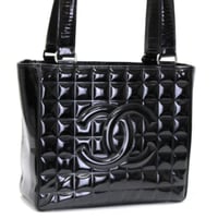 CHANEL Chocolate Bar Tote Bag Patent Black #74965