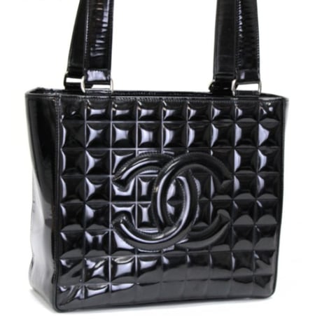 CHANEL Chocolate Bar Tote Bag Patent Black #74965