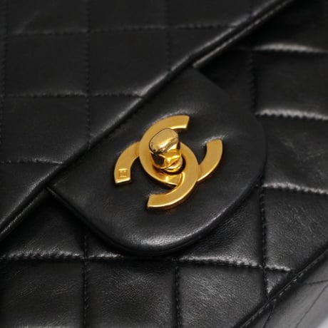 CHANEL Classic 23 Small Double Flap Bag Quilted Lambskin Black ＃74774