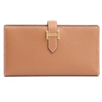 HERMES Bearn Soufflet Wallet Veau Madame Leather Gold #18636