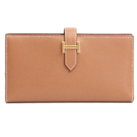HERMES Bearn Soufflet Wallet Veau Madame Leather Gold #18636