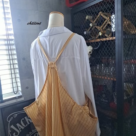 【背中がかわいい】エプロンドレス：イエロー：ストライプ【1013】