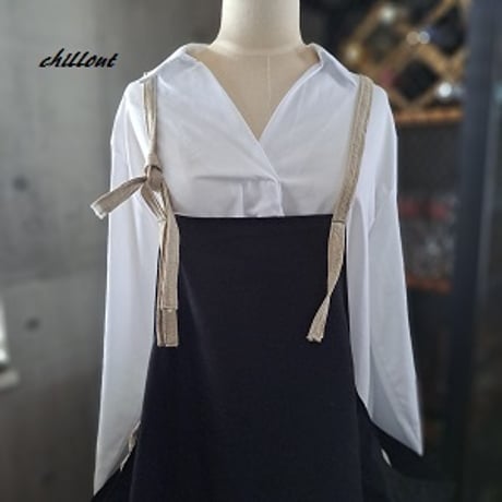 【背中がかわいい】エプロンドレス：ブラック×リネン【0967】
