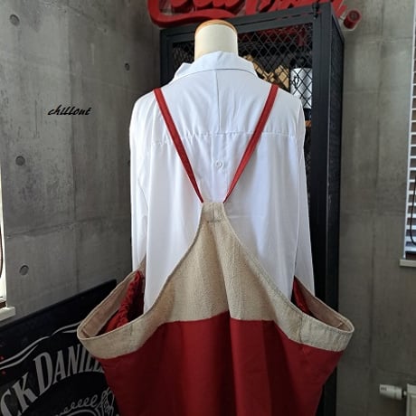 【背中がかわいい】エプロンドレス：リネン×レッド【0993】