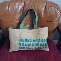 コーヒー麻袋バッグ：グリーンロゴ：Coffee Hemp【0952】