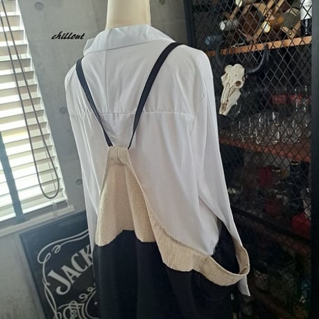 【背中がかわいい】エプロンドレス：リネン×ブラック【0986】
