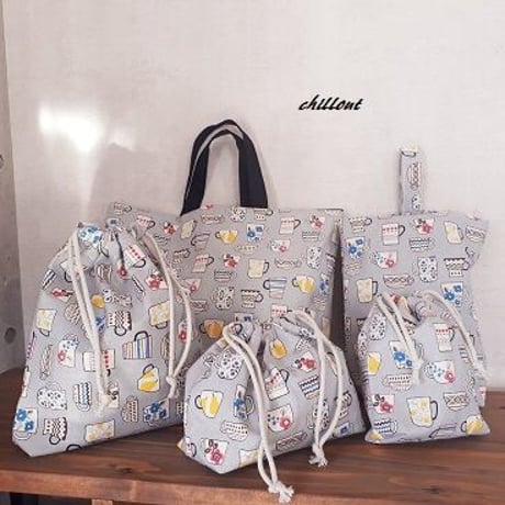 入園バッグ５点セット：ティーカップ：くすみブルー【0419】