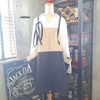 【背中がかわいい】エプロンドレス：リネン×ブラック【0986】