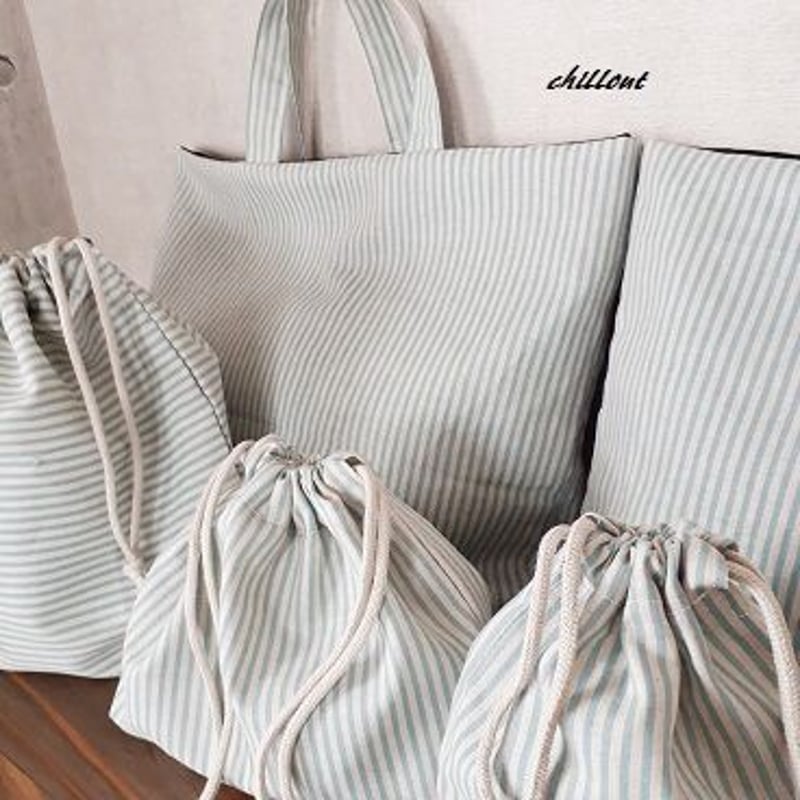 入園・入学】入園バッグ5点セット：水色ストライプ【0491】 | chillout