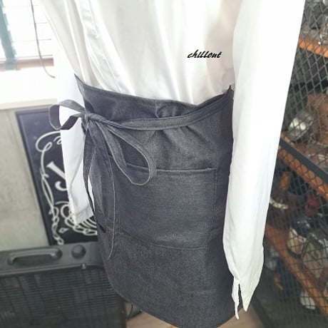 【sale】【バリスタ】エプロン：ショート：ブラックデニム：センターポケット【0911】