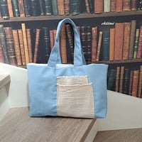 【sale】【デニム】トートバッグ：スカイブルー：リネンWポケット【0847】