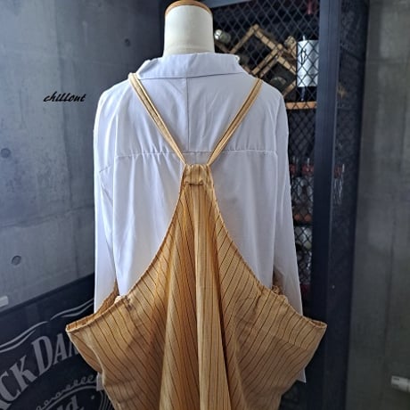 【背中がかわいい】エプロンドレス：イエロー：ストライプ【1013】