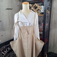 【背中がかわいい】エプロンドレス：リネンストライプ【1117】