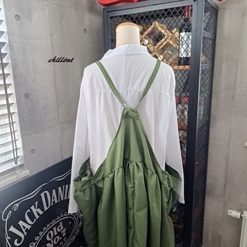 gather/エプロンドレス OUTLET】【背中がかわいい】マキシ：ギャザー：エプロンドレス