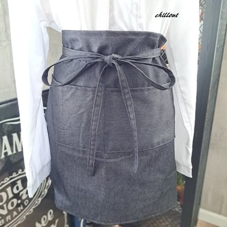 【sale】【バリスタ】エプロン：ショート：ブラックデニム：センターポケット【0911】