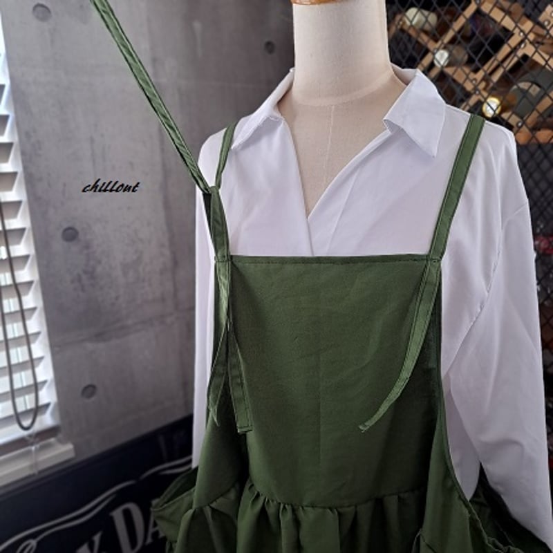 OUTLET】【背中がかわいい】マキシ：ギャザー：エプロンドレス