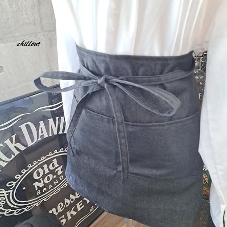 【sale】【バリスタ】エプロン：ショート：ブラックデニム：センターポケット【0909】