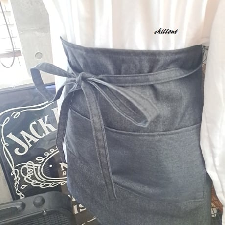 【sale】【バリスタ】エプロン：ショート：ブラックデニム：センターポケット【0909】