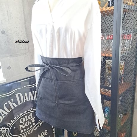 【sale】【バリスタ】エプロン：ショート：ブラックデニム：センターポケット【0909】