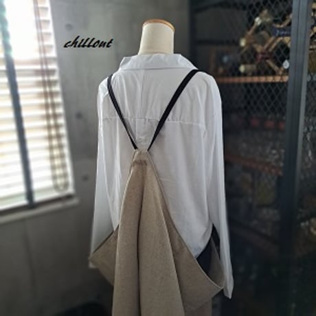 【背中がかわいい】エプロンドレス：ワッシャーリネン×ブラック【1020】