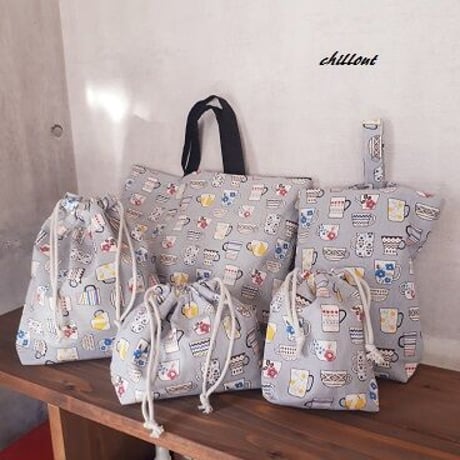 入園バッグ５点セット：ティーカップ：くすみブルー【0419】