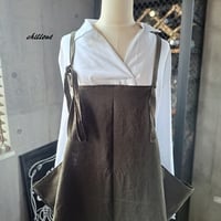 【背中がかわいい】エプロンドレス：ワッシャーリネン：オリーブドラブ【0752】