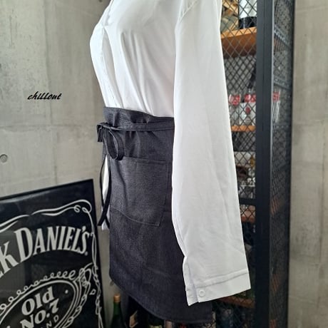 【sale】【バリスタ】エプロン：ショート：ブラックデニム：センターポケット【0911】