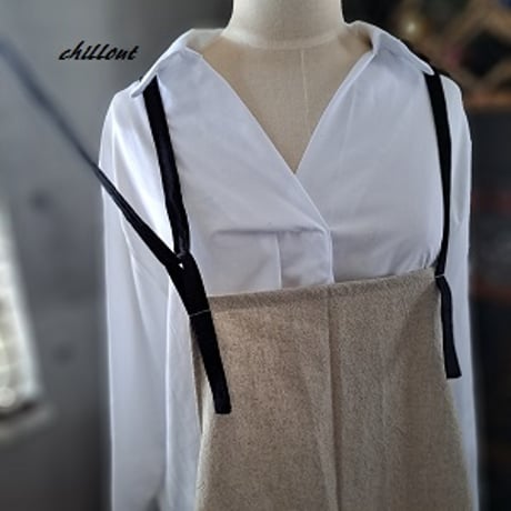 【背中がかわいい】エプロンドレス：ワッシャーリネン×ブラック【0634】