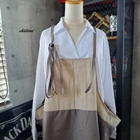 【背中がかわいい】エプロンドレス：リネン×ブラウン【0987】
