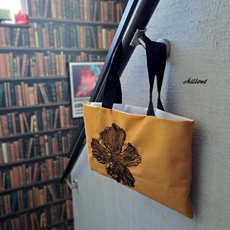 【sale】【トートバッグ】マスタード×ブラックフラワーレース【0860】