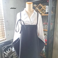 【背中がかわいい】エプロンドレス：デニム：ブラック【1031】