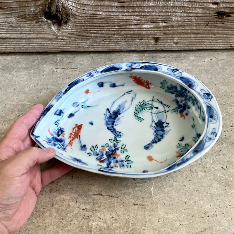 🔶SALE🔸 中垣連次 魯山人写し 染付色絵藻魚紋 貝鉢（中） | MatsuBokkuri