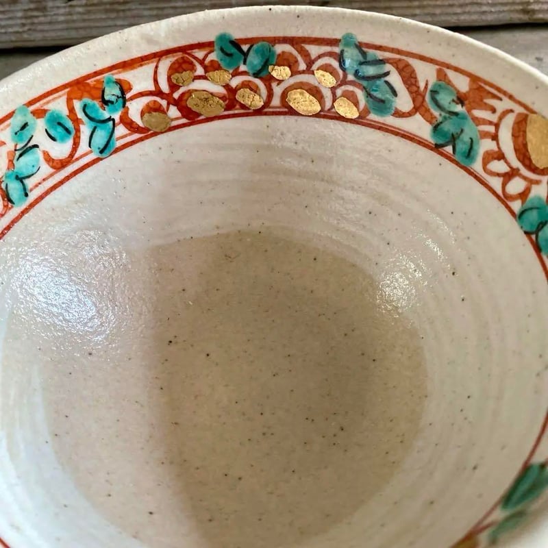 🔶SALE🔶岐阜 秀峰窯中垣連次 金彩間取り粉引赤絵多用鉢 | MatsuBokkuri