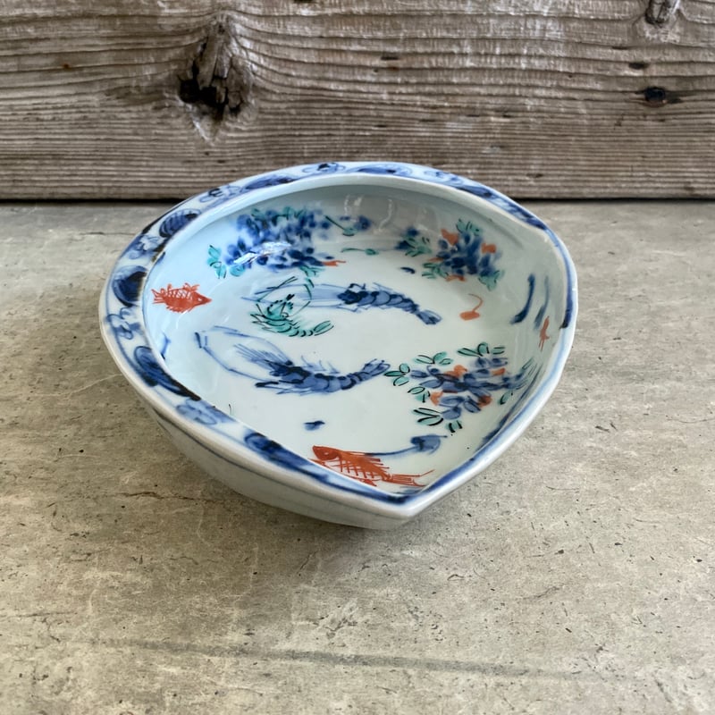 🔶SALE🔸 中垣連次 魯山人写し 染付色絵藻魚紋 貝鉢（中） | MatsuBokkuri