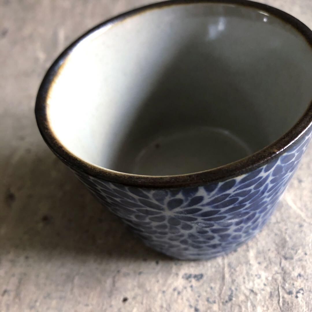 ◆希少美品 1880年頃（明治時代！古曽部焼き 素朴な染付 ぐいみ/お猪口 5客 ◇希少美品 1880年頃（明治時代！古曽部焼き 素朴な染付 ぐいみ
